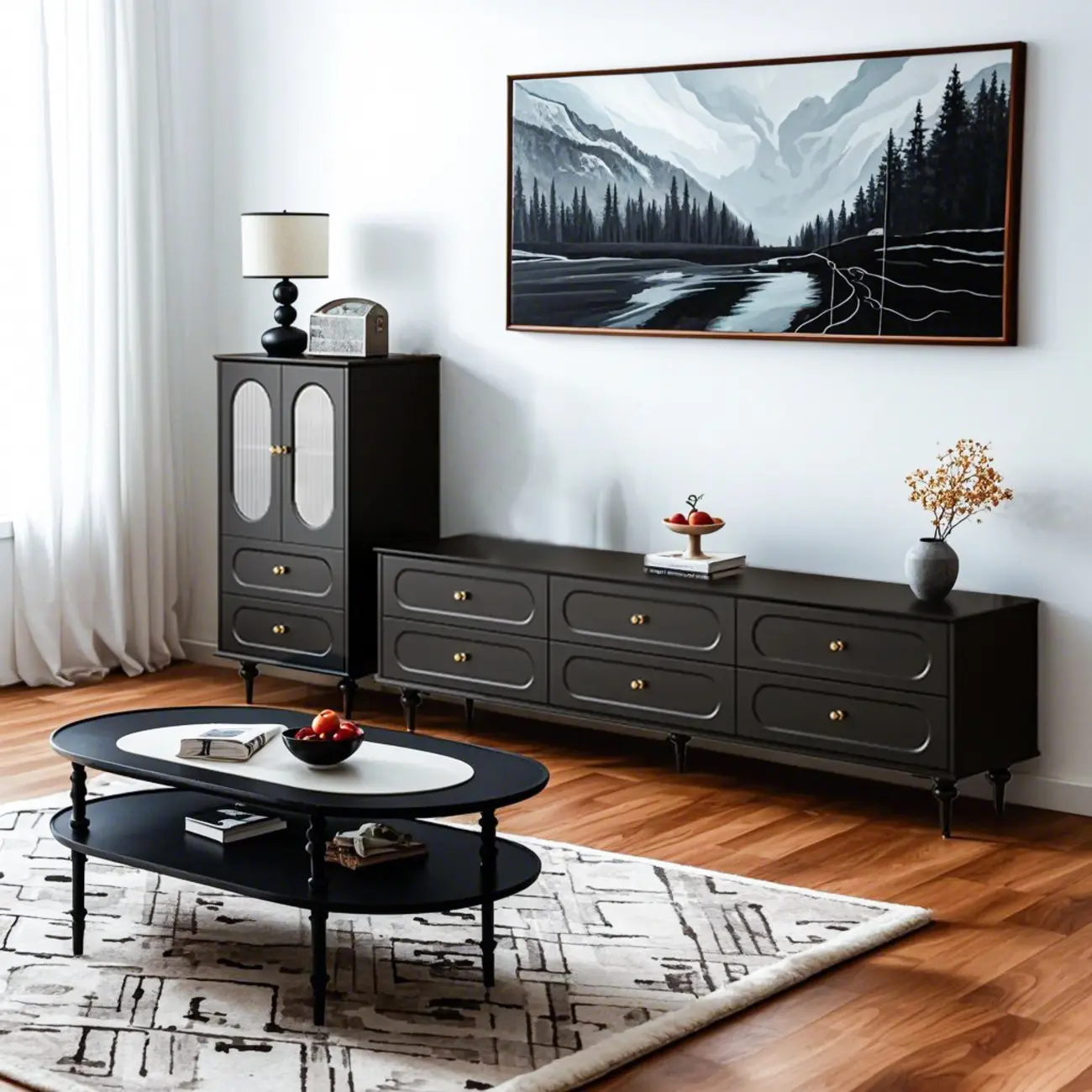Elegant Black Wooden Accent Cabinet with Drawers & Doors Image - 2 | homeyfad
