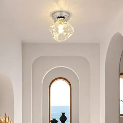 Clear Glass Rock Design Chrome Semi Flush Ceiling Light Image - 1