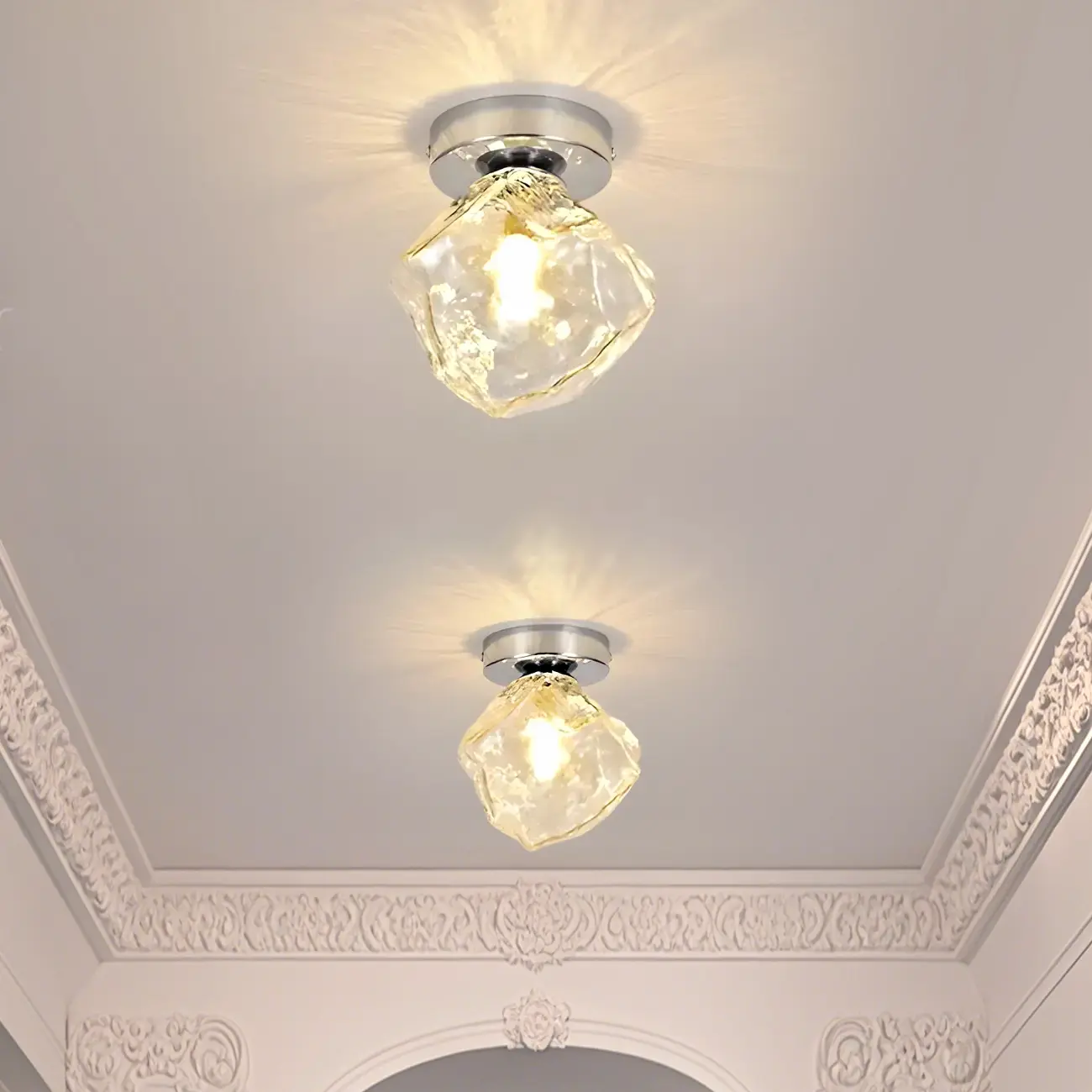 Clear Glass Rock Design Chrome Semi Flush Ceiling Light Image - 3 | homeyfad