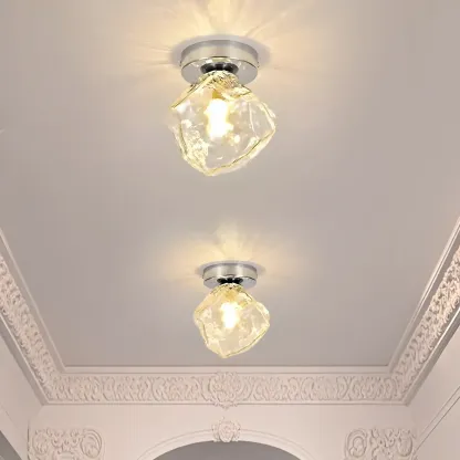 Clear Glass Rock Design Chrome Semi Flush Ceiling Light Image - 3