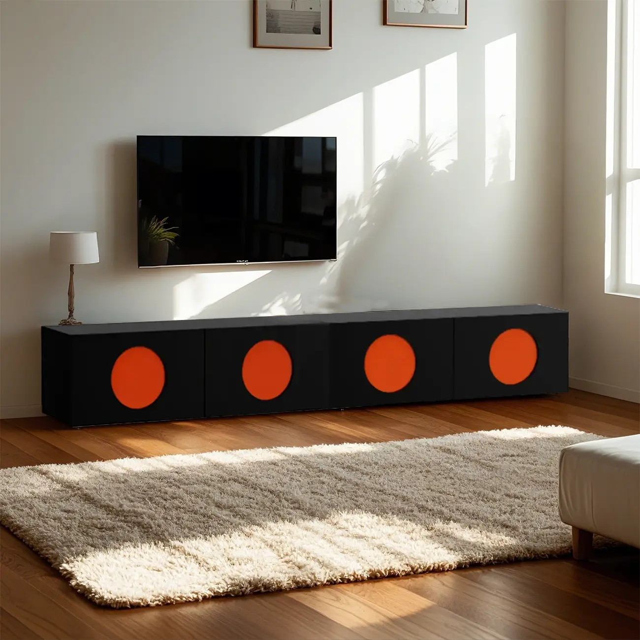 Minimalist Wood 4-Cabinet White TV Stand for Living Room Image - 3 | homeyfad