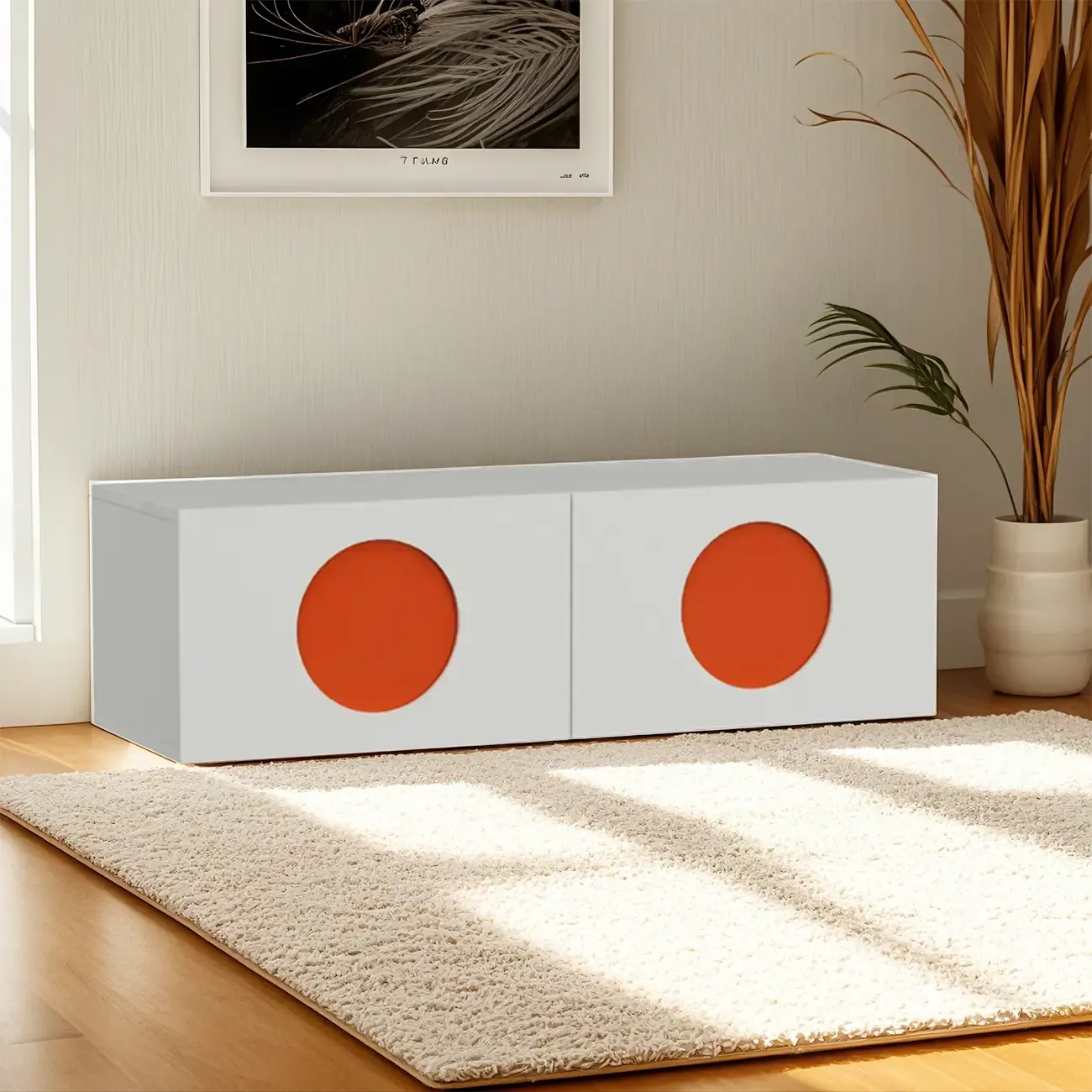 Minimalist Wood 4-Cabinet White TV Stand for Living Room Image - 5