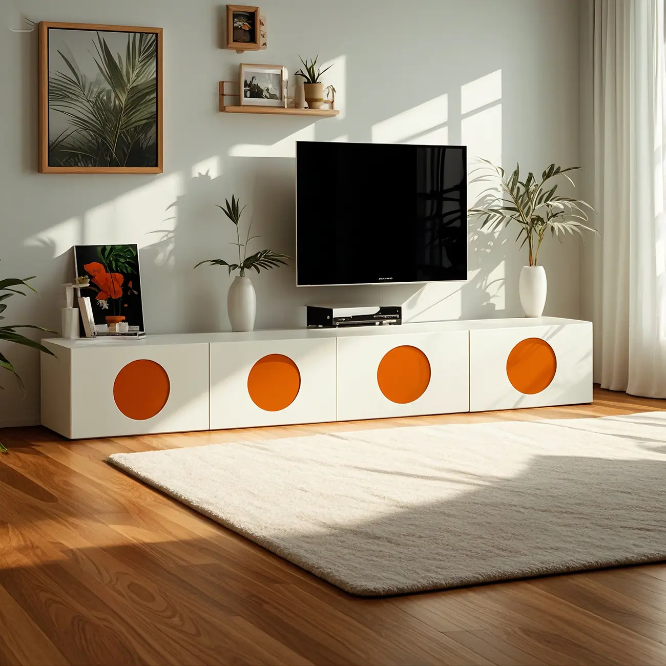Minimalist Wood 4-Cabinet White TV Stand for Living Room Image - 2 | homeyfad
