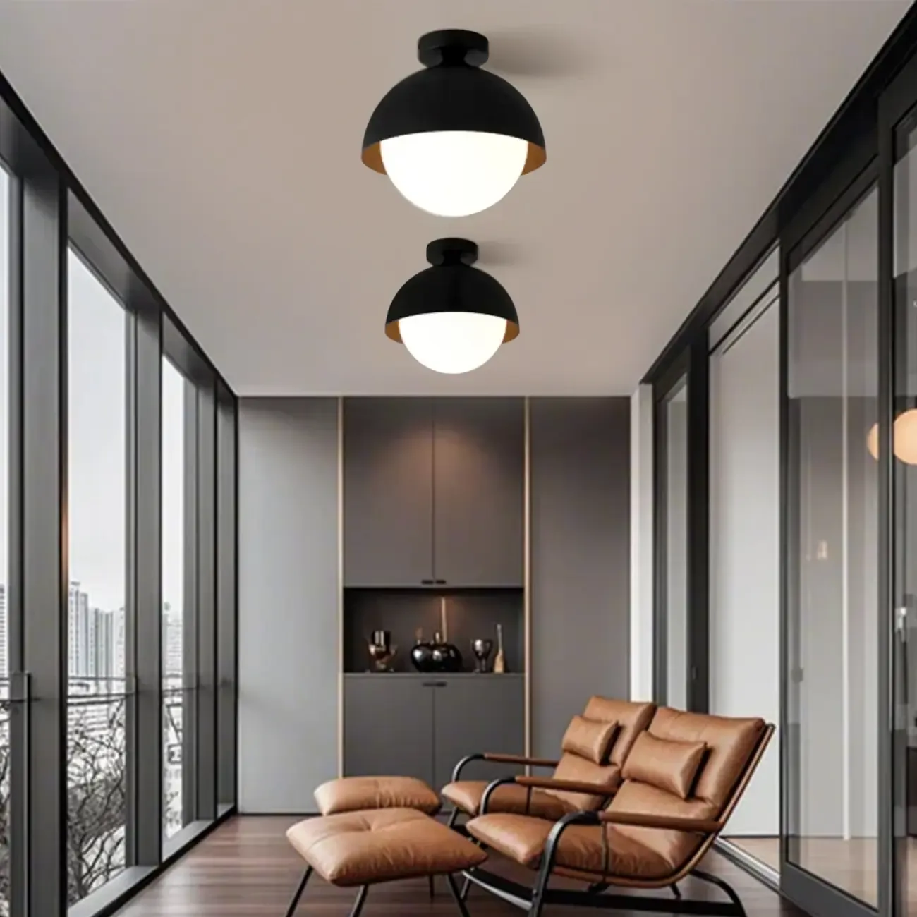 Minimalist Glass Dome Mini Semi Flush Ceiling Light Image - 3