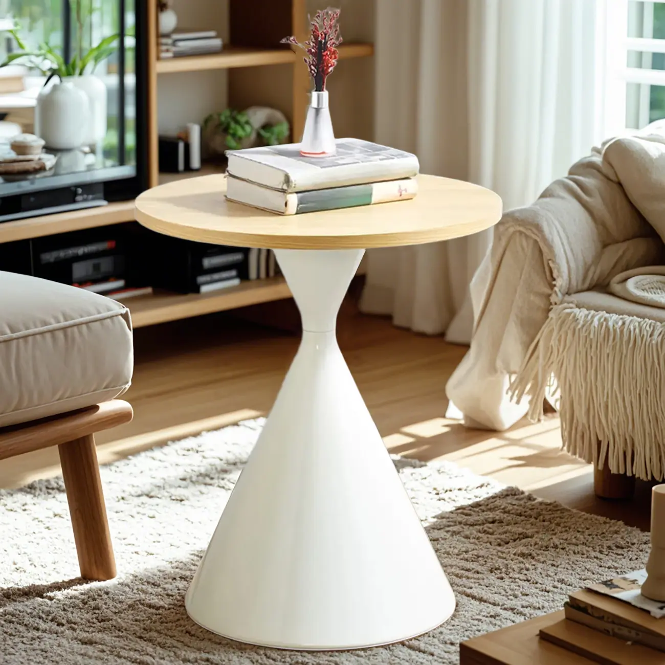 Modern Minimalist  Round Coffee Table Set with Wooden Top  Image - 3 | homeyfad