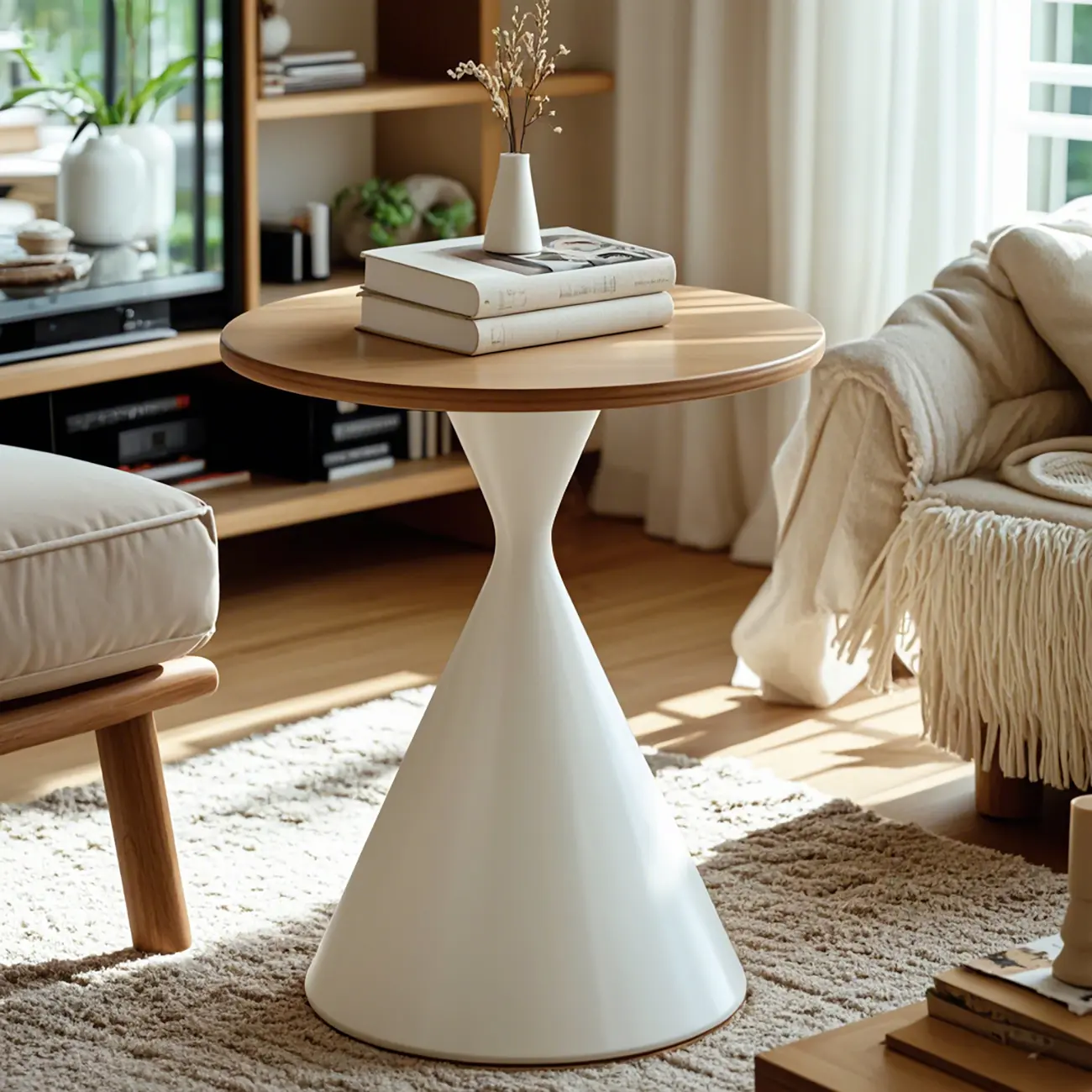 Modern Minimalist  Round Coffee Table Set with Wooden Top  Image - 6 | homeyfad