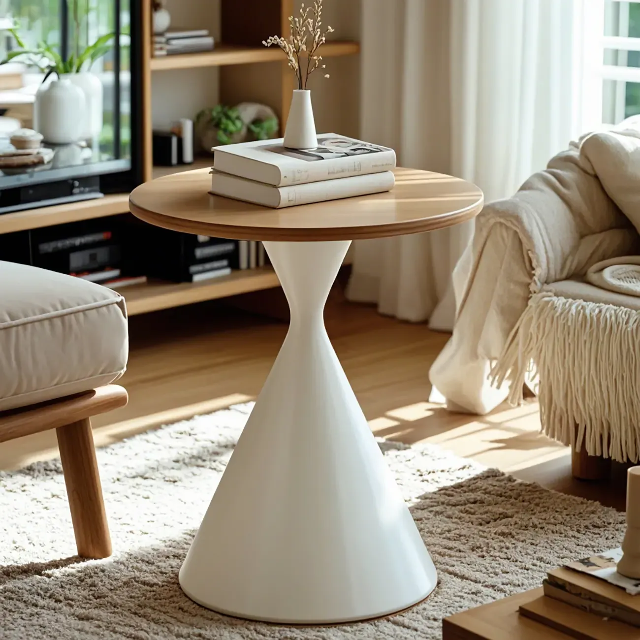 Modern Minimalist Round Coffee Table Set with Wooden Top Image - 6