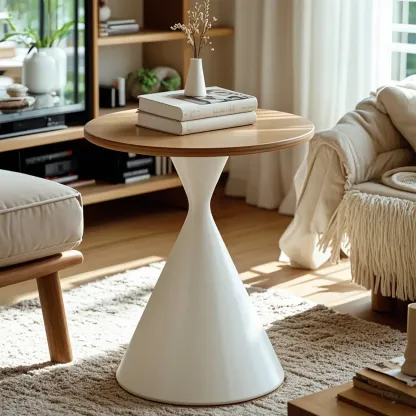 Modern Minimalist  Round Coffee Table Set with Wooden Top  Image - 6