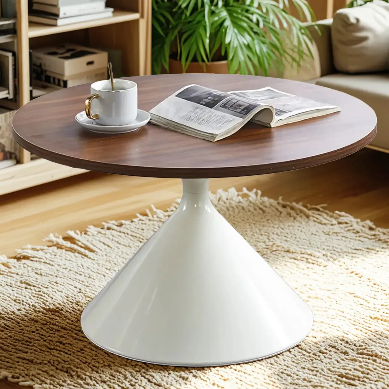 Modern Minimalist Round Coffee Table Set with Wooden Top Image - 7