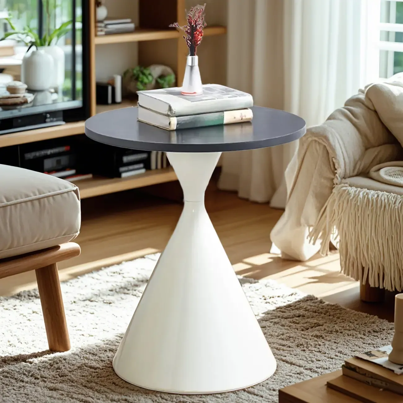 Modern Minimalist Round Coffee Table Set with Wooden Top Image - 12