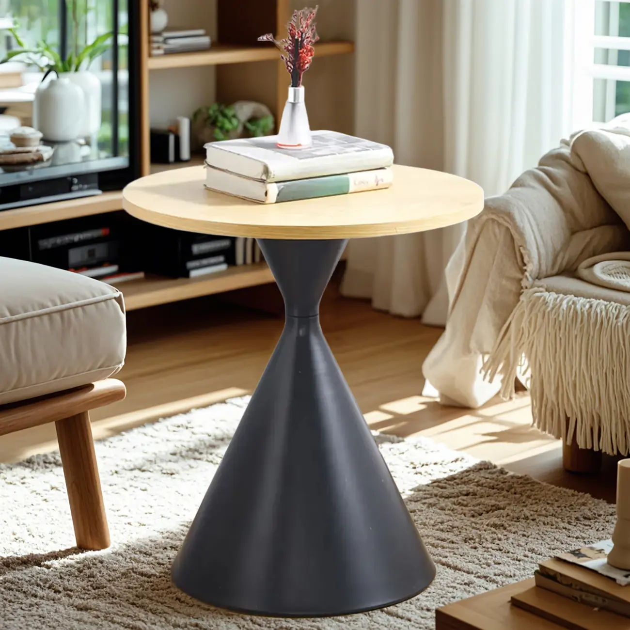 Modern Minimalist  Round Coffee Table Set with Wooden Top  Image - 14 | homeyfad