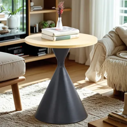 Modern Minimalist  Round Coffee Table Set with Wooden Top  Image - 14