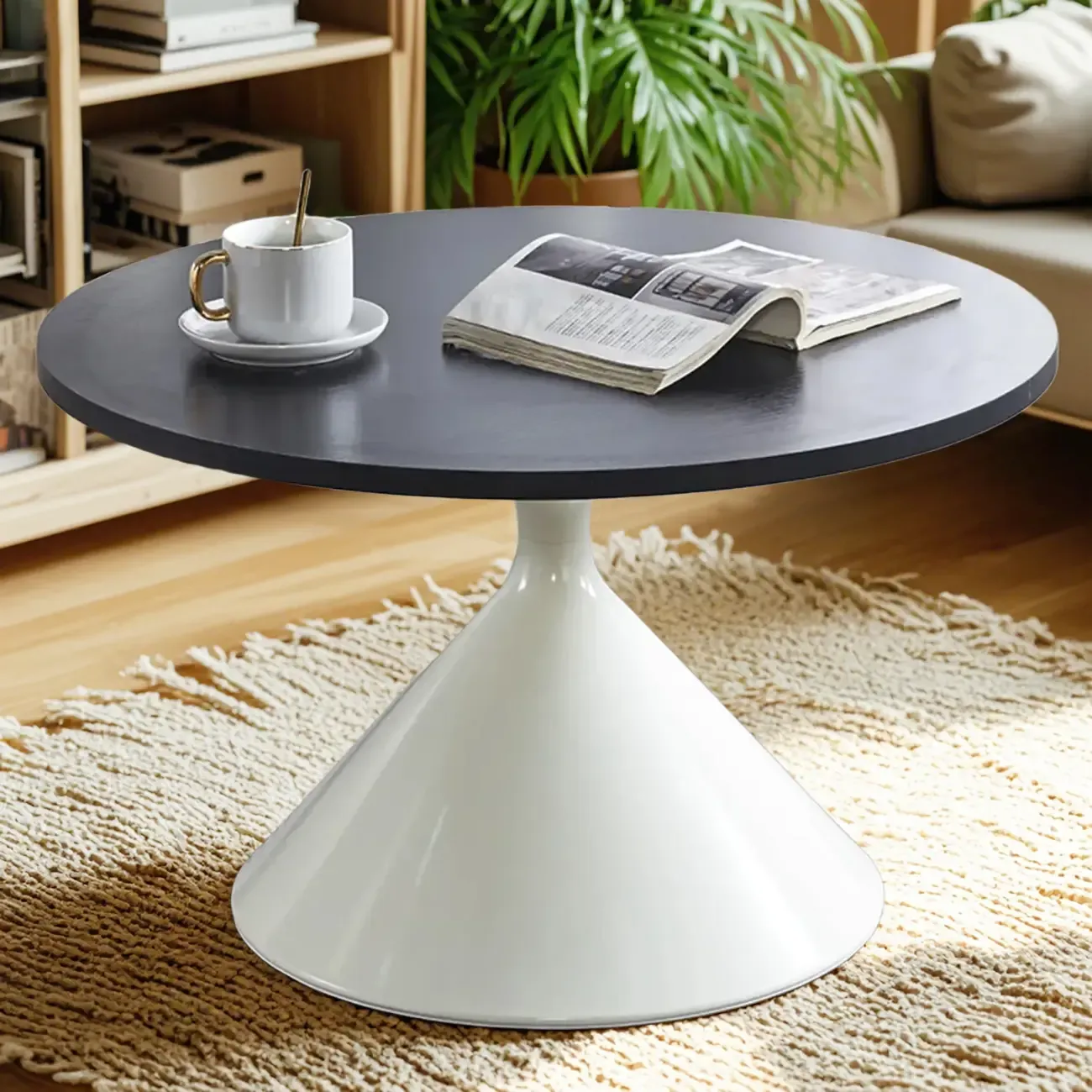 Modern Minimalist Round Coffee Table Set with Wooden Top Image - 15
