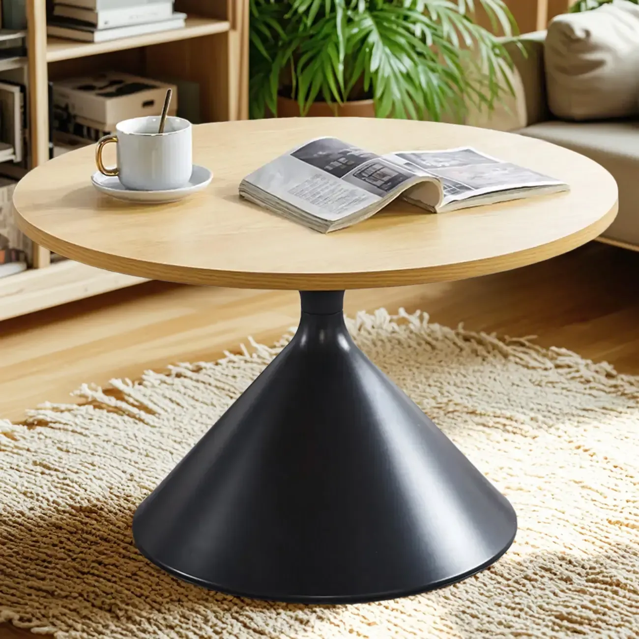 Modern Minimalist Round Coffee Table Set with Wooden Top Image - 16