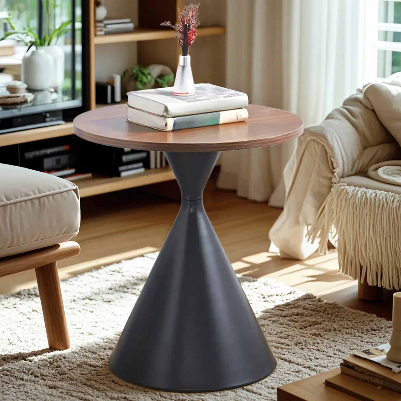 Modern Minimalist  Round Coffee Table Set with Wooden Top  Image - 17 | homeyfad