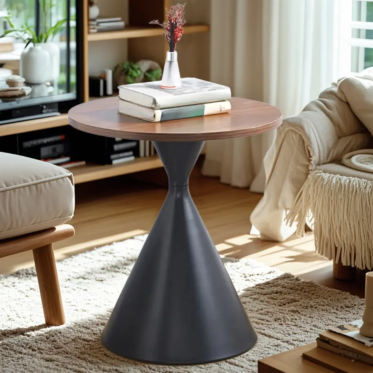 Modern Minimalist  Round Coffee Table Set with Wooden Top  Image - 17