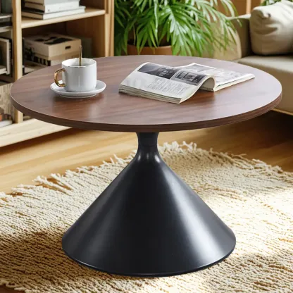 Modern Minimalist  Round Coffee Table Set with Wooden Top  Image - 19