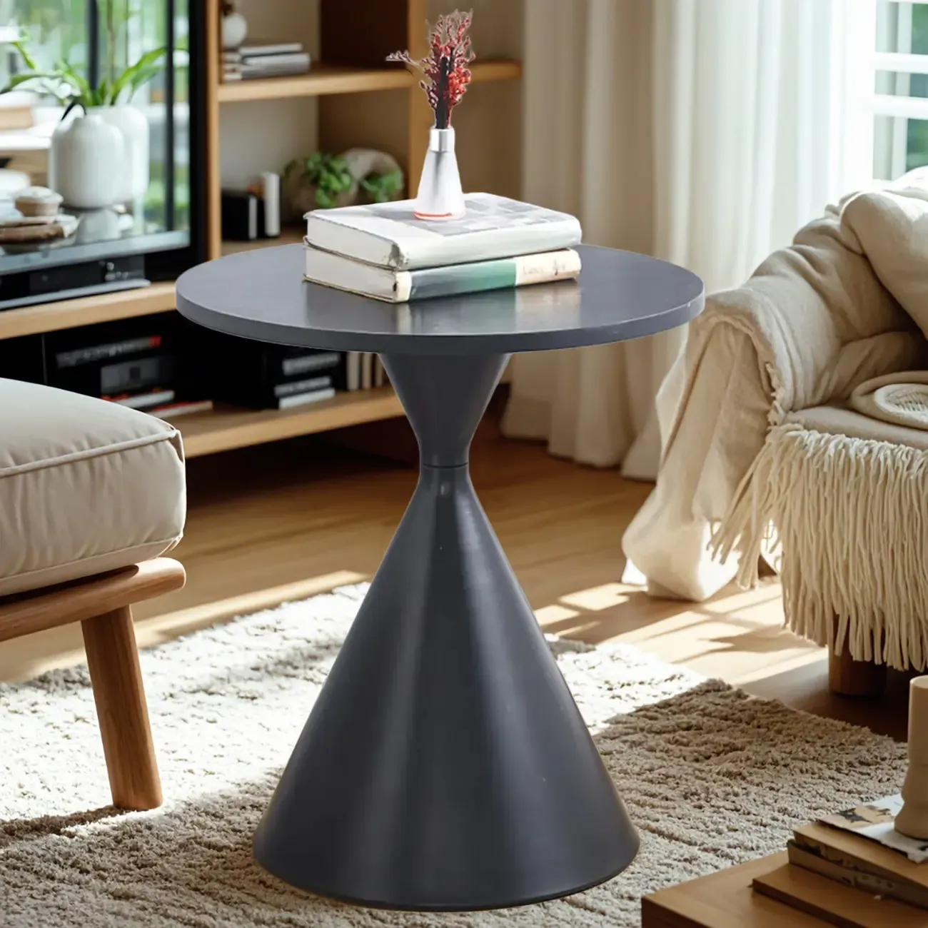 Modern Minimalist  Round Coffee Table Set with Wooden Top  Image - 20