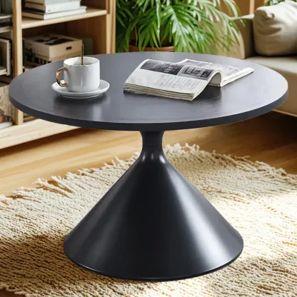 Modern Minimalist  Round Coffee Table Set with Wooden Top  Image - 22