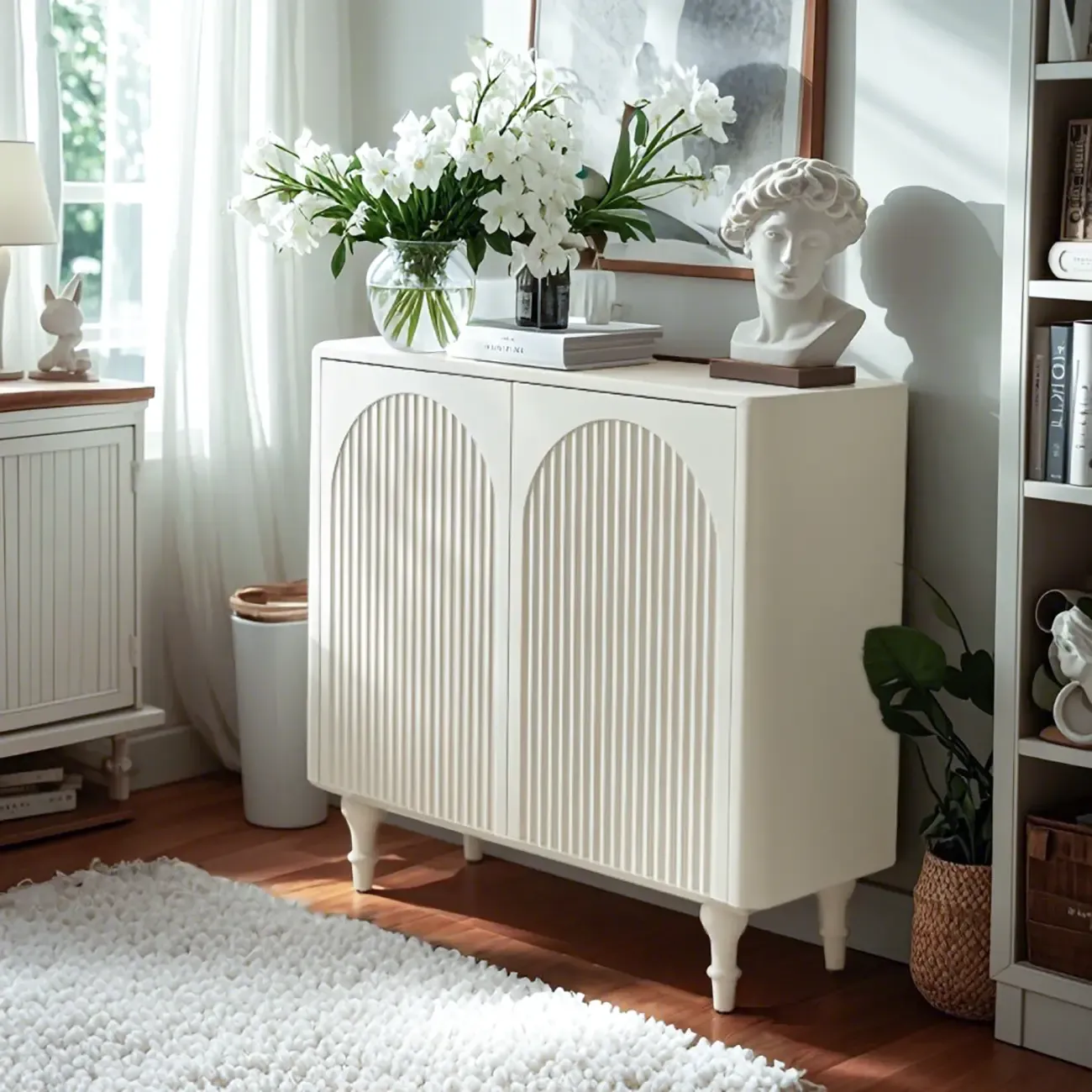 Scandinavian White Accent Cabinet for Versatile Room Storage Image - 4