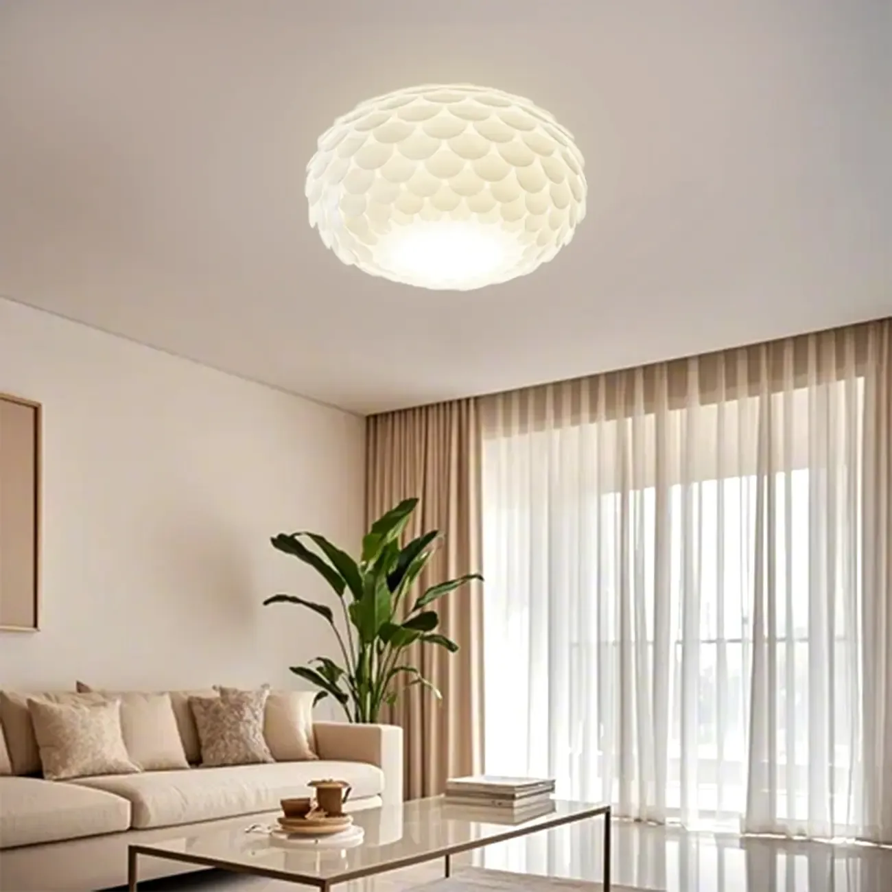 Scalloped White Acrylic Dome Semi Flush Ceiling Light Image - 1