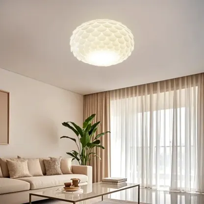 Scalloped White Acrylic Dome Semi Flush Ceiling Light Image - 1