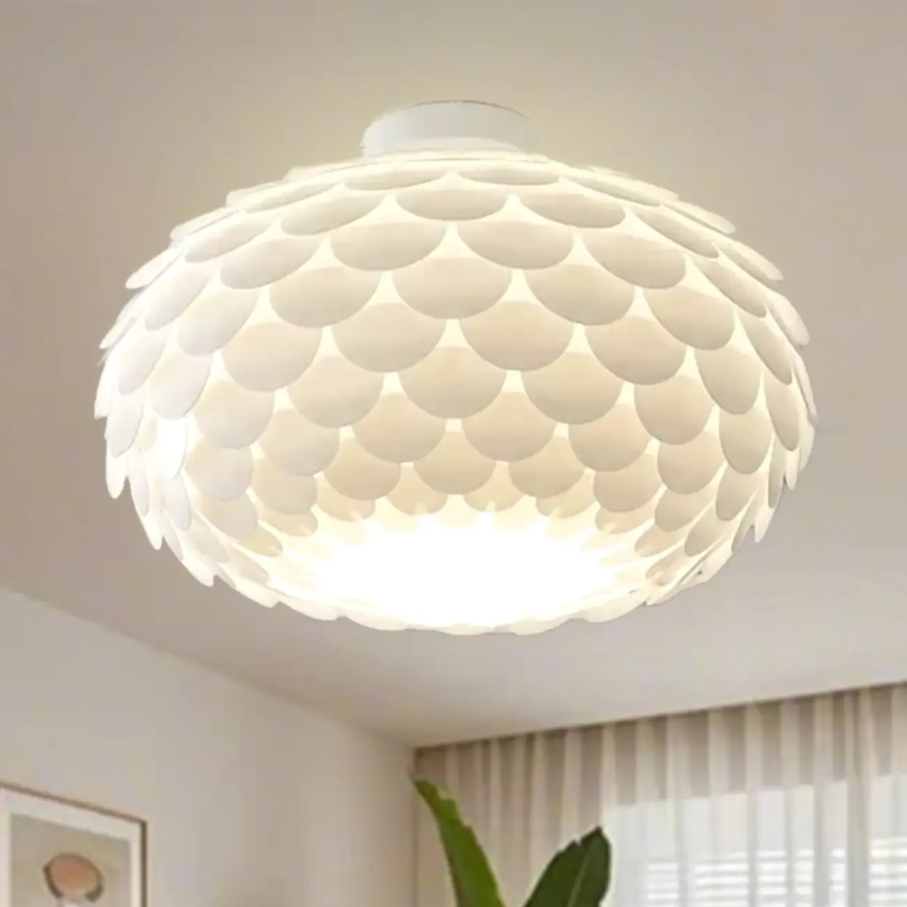Scalloped White Acrylic Dome Semi Flush Ceiling Light Image - 14