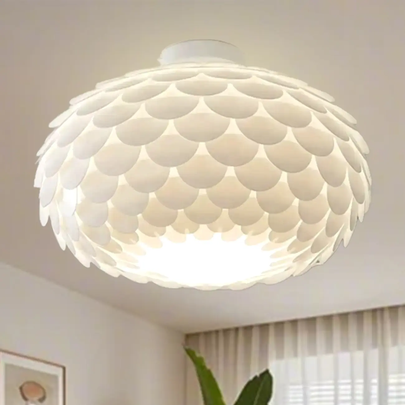 Scalloped White Acrylic Dome Semi Flush Ceiling Light Image - 15 | homeyfad