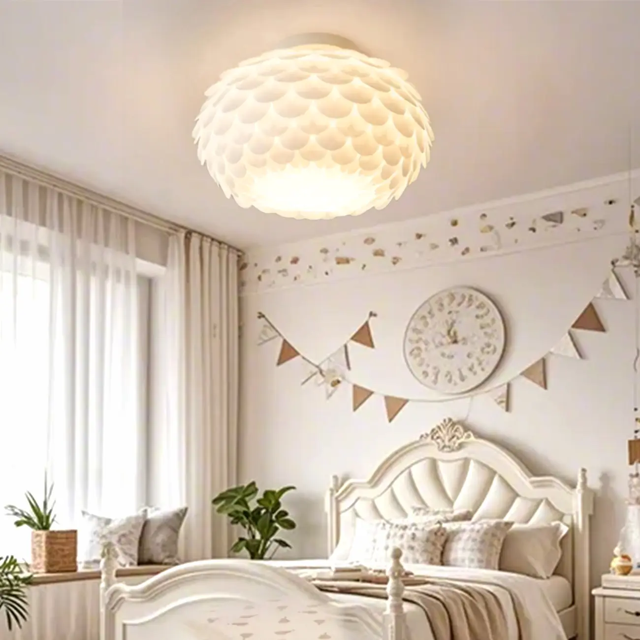 Scalloped White Acrylic Dome Semi Flush Ceiling Light Image - 4 | homeyfad