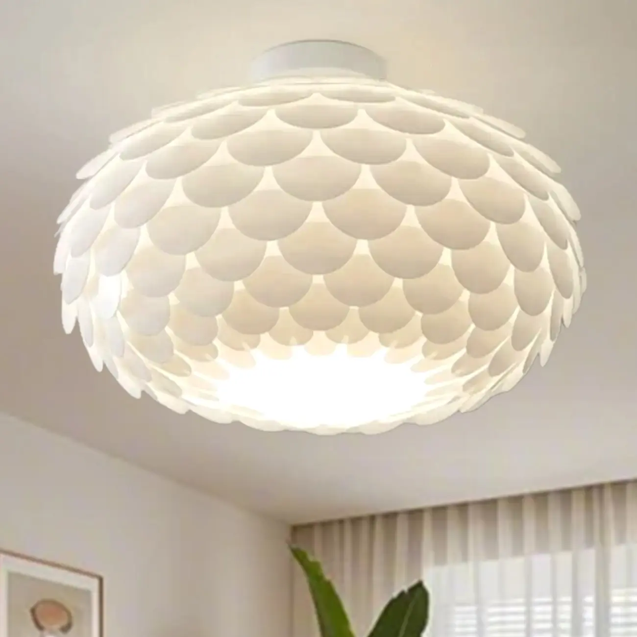 Scalloped White Acrylic Dome Semi Flush Ceiling Light Image - 16 | homeyfad