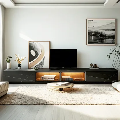 Classic Stone TV Stand with Lighting and Drawers for Living Room Image - 1