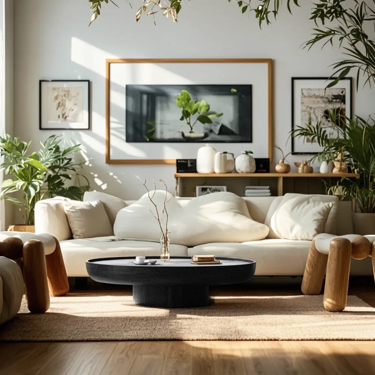 Modern Black Round Fiberglass Coffee Table with Tray Top Image - 1