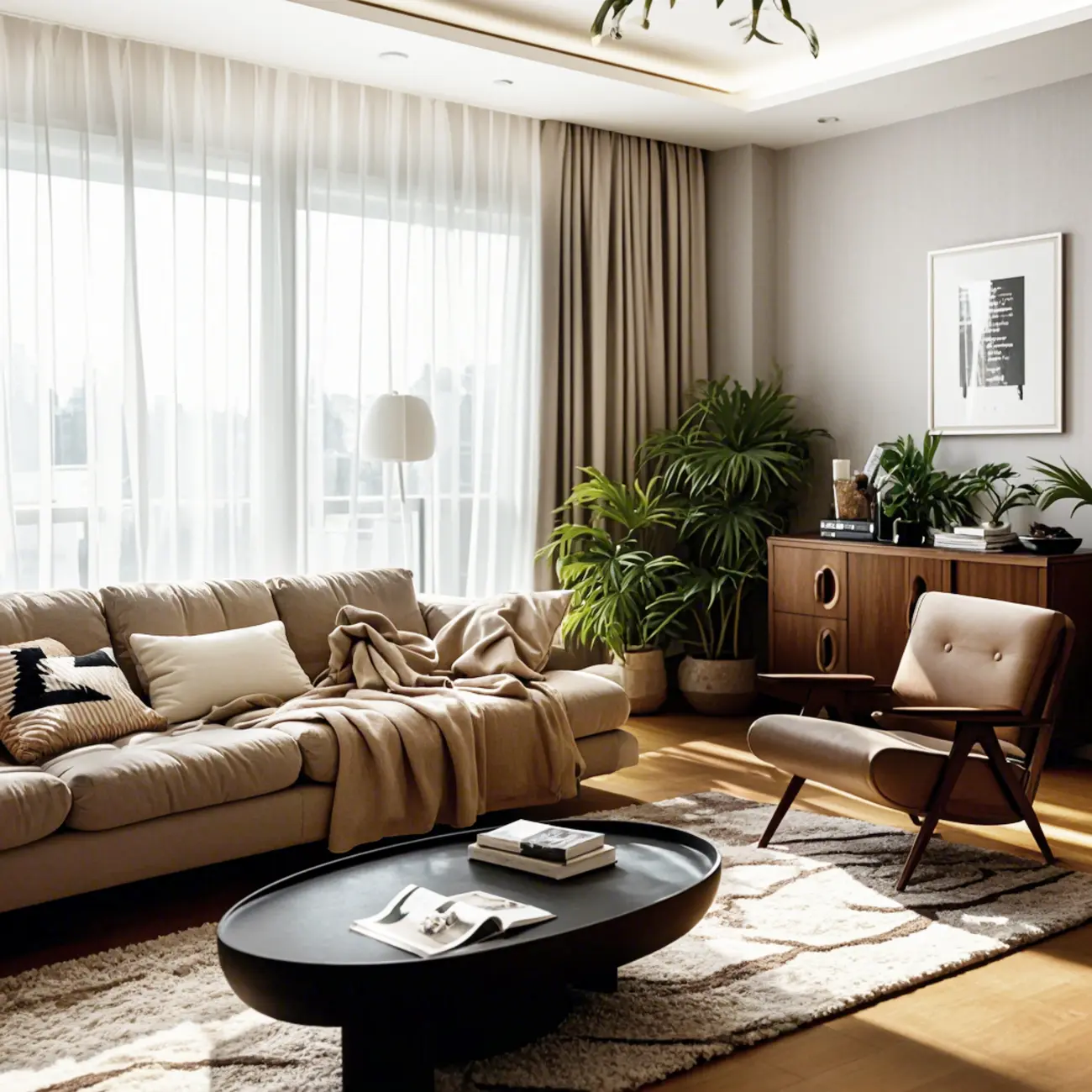 Modern Black Round Fiberglass Coffee Table with Tray Top Image - 4 | homeyfad