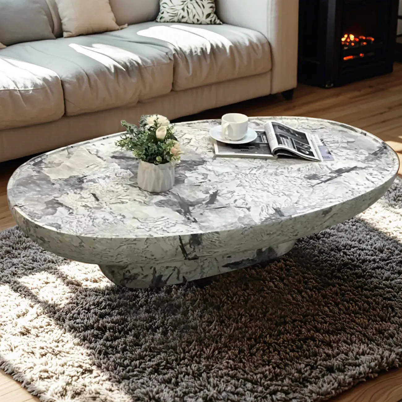 Modern Black Round Fiberglass Coffee Table with Tray Top Image - 6 | homeyfad