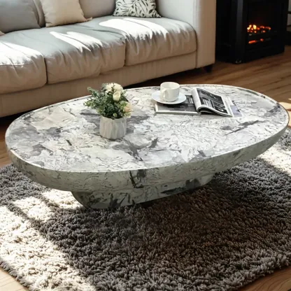 Modern Black Round Fiberglass Coffee Table with Tray Top Image - 6