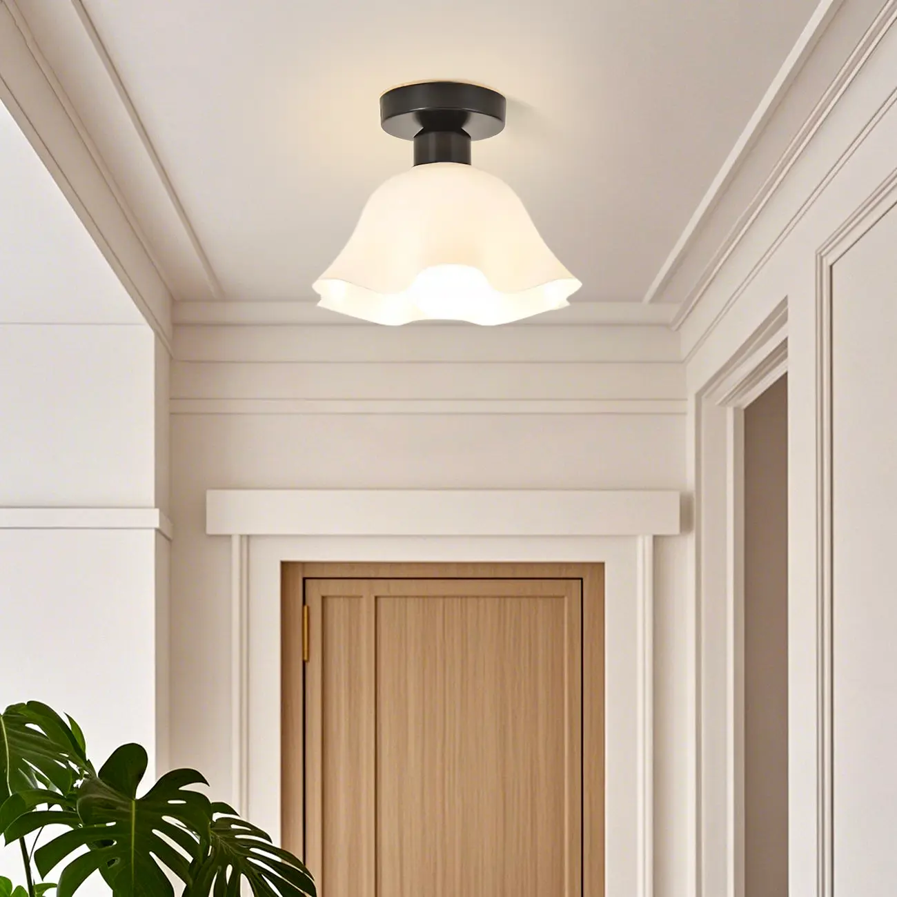 White Flower Glass Shade Metal Semi Flush Ceiling Light Image - 1 | homeyfad