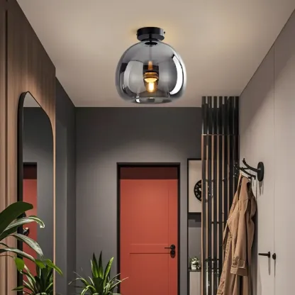 Smoky Glass Dome Metal Modern Semi Flush Ceiling Light Image - 1