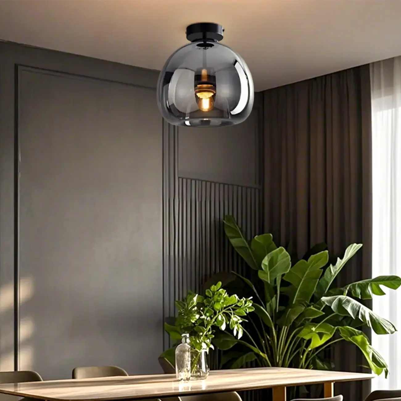 Smoky Glass Dome Metal Modern Semi Flush Ceiling Light Image - 13 | homeyfad
