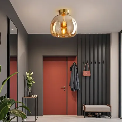 Smoky Glass Dome Metal Modern Semi Flush Ceiling Light Image - 4