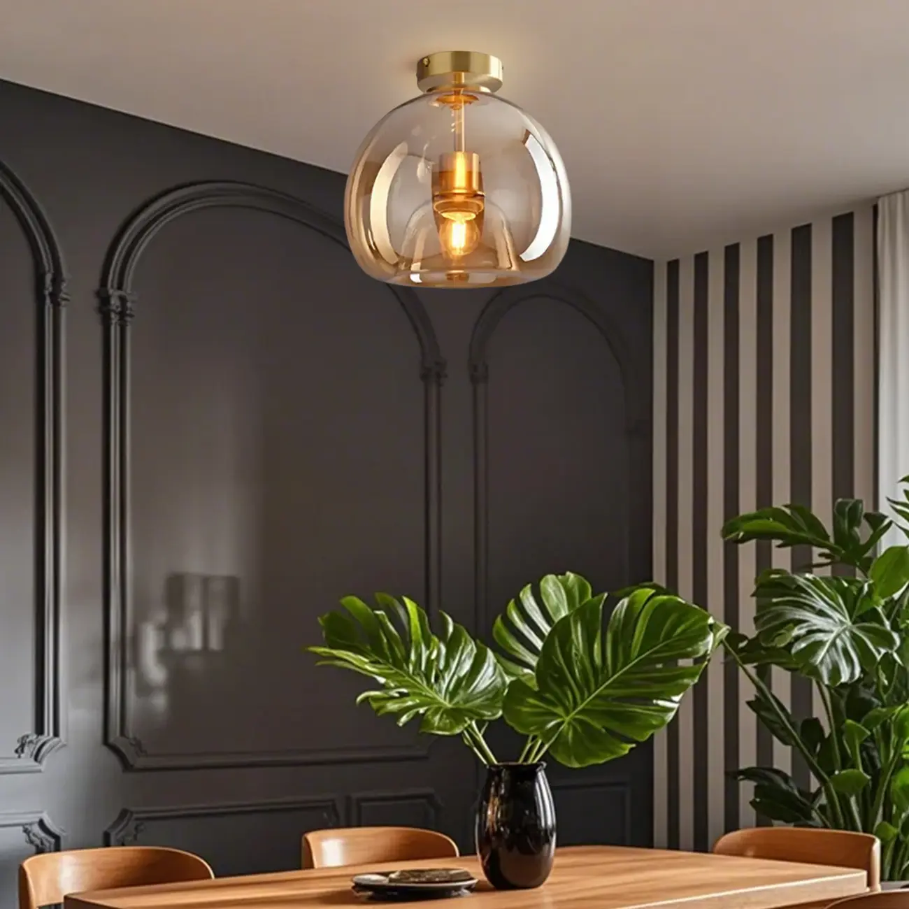 Smoky Glass Dome Metal Modern Semi Flush Ceiling Light Image - 5 | homeyfad