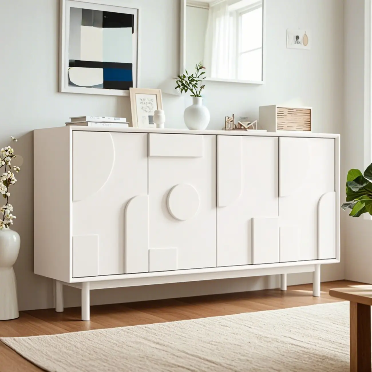 Minimalist wooden White Accent Cabinet with Straight Legs Image - 4 | homeyfad