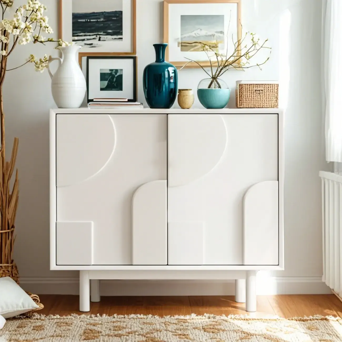 Minimalist wooden White Accent Cabinet with Straight Legs Image - 1