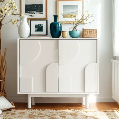Minimalist wooden White Accent Cabinet with Straight Legs Image - 1