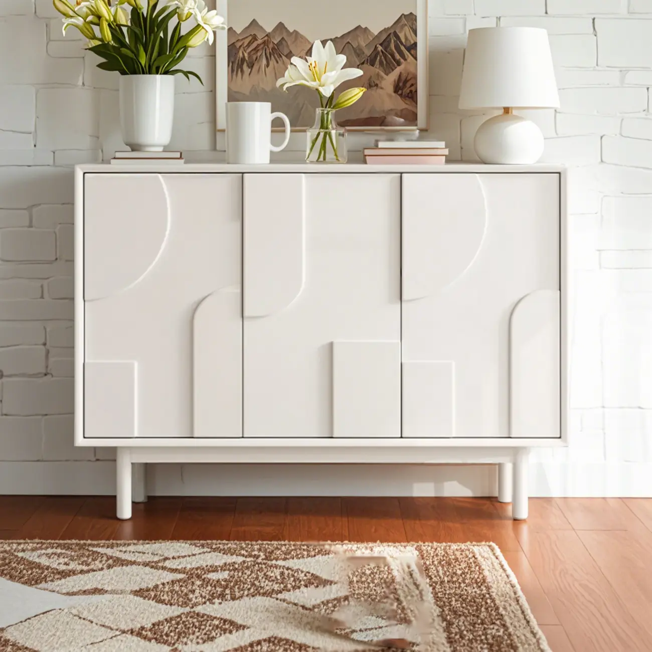 Minimalist wooden White Accent Cabinet with Straight Legs Image - 2 | homeyfad