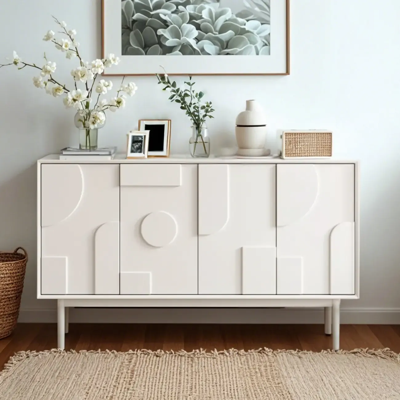 Minimalist wooden White Accent Cabinet with Straight Legs Image - 3