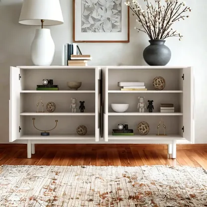 Minimalist wooden White Accent Cabinet with Straight Legs Image - 6