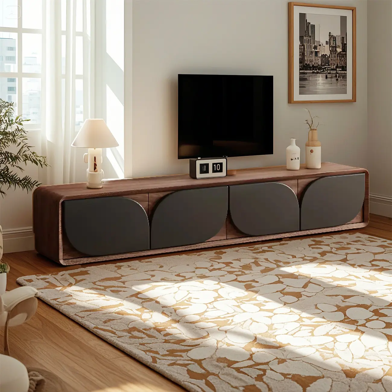 Traditional Wooden TV Stand with Storage and Cable Management Image - 1 | homeyfad