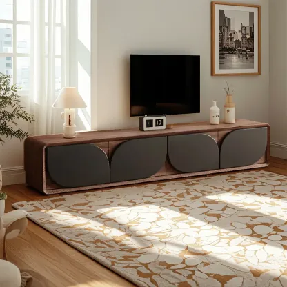 Traditional Wooden TV Stand with Storage and Cable Management Image - 1