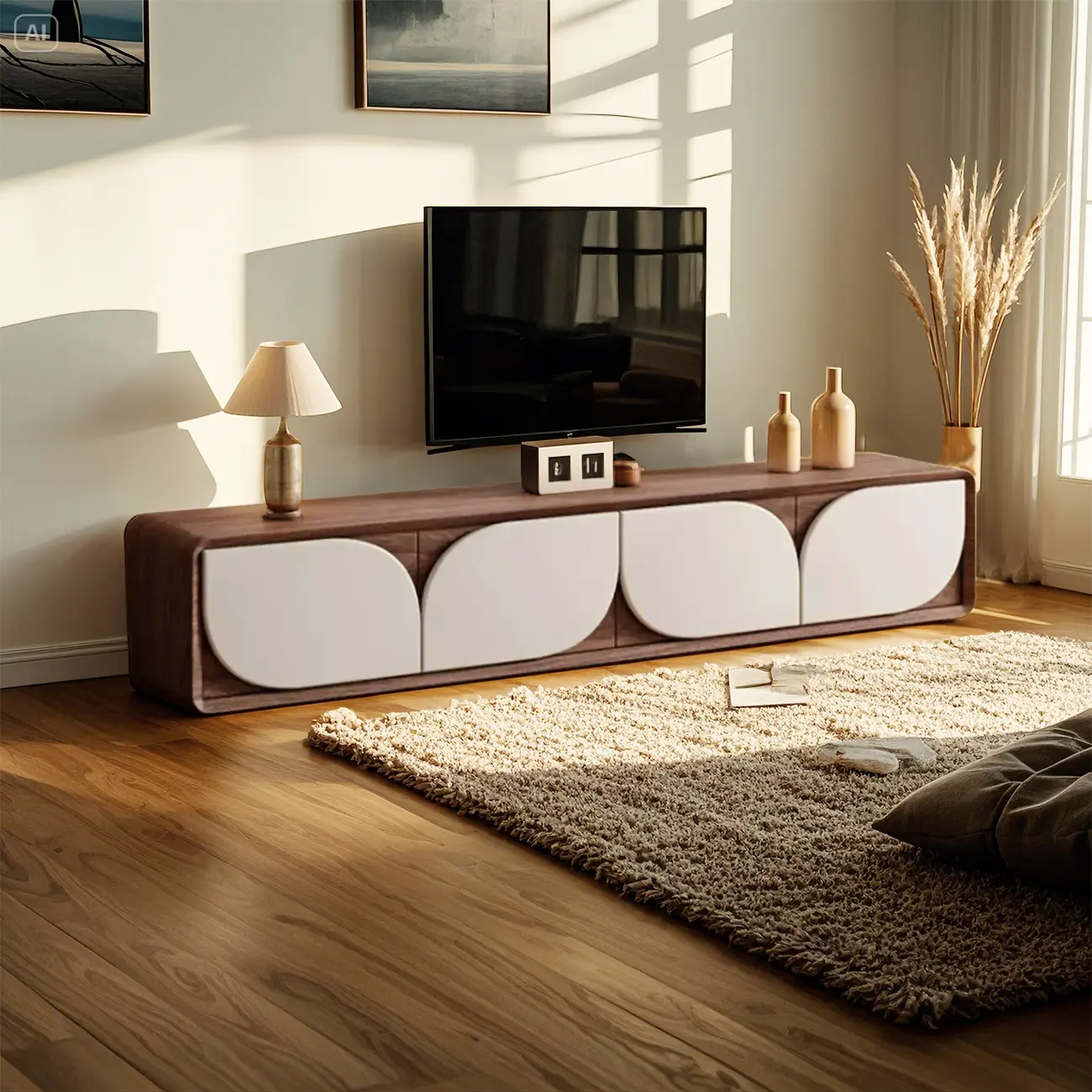 Traditional Wooden TV Stand with Storage and Cable Management Image - 2 | homeyfad