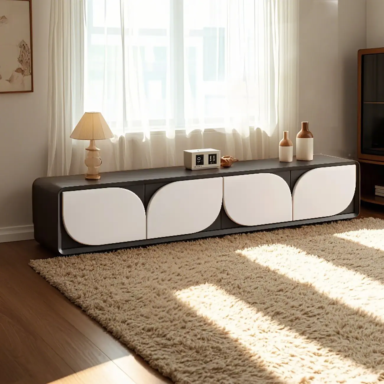 Traditional Wooden TV Stand with Storage and Cable Management Image - 6 | homeyfad